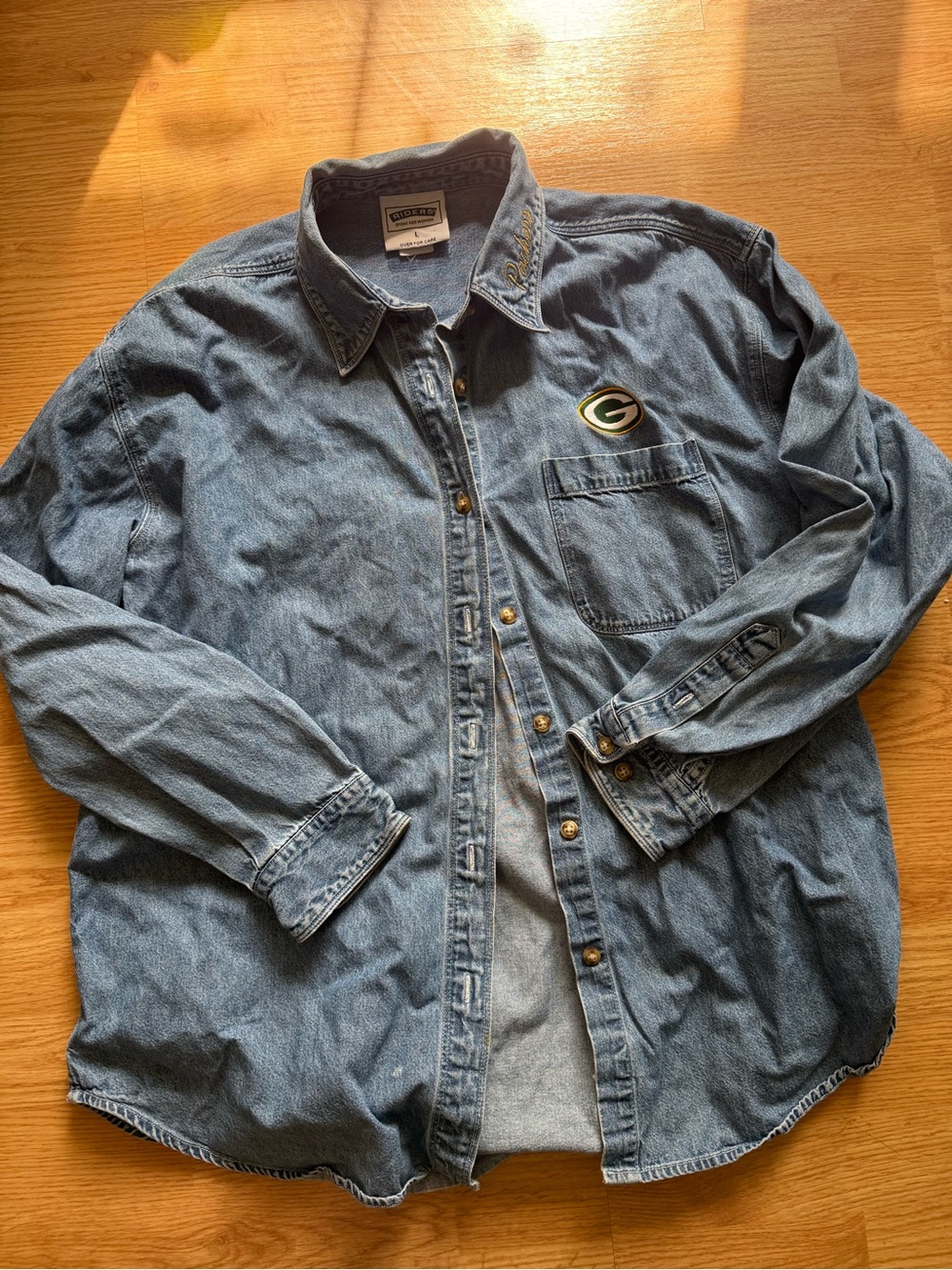 Vintage Green Bay Packers Denim Button-Up Shirt